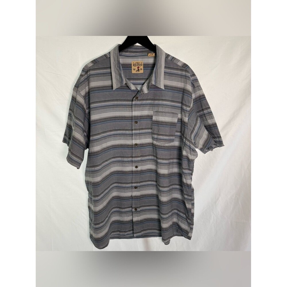 Red Head Brand Co. Men's 3XL Short Sleeve Button Down Striped Shirt Blue Gray